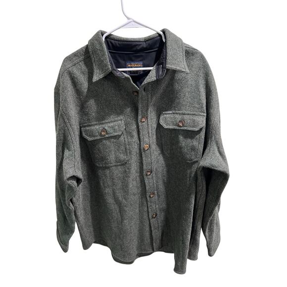 Woolrich VTG Men XL Wool Nylon Shirt Jacket Green Herringbone WPL 6635 Logo #110 - Picture 9 of 10